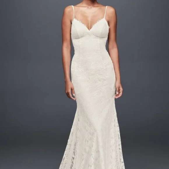 David's Bridal | Dresses | Davids Bridal Sheath Lace Wedding Dress Size 4 |  Poshmark